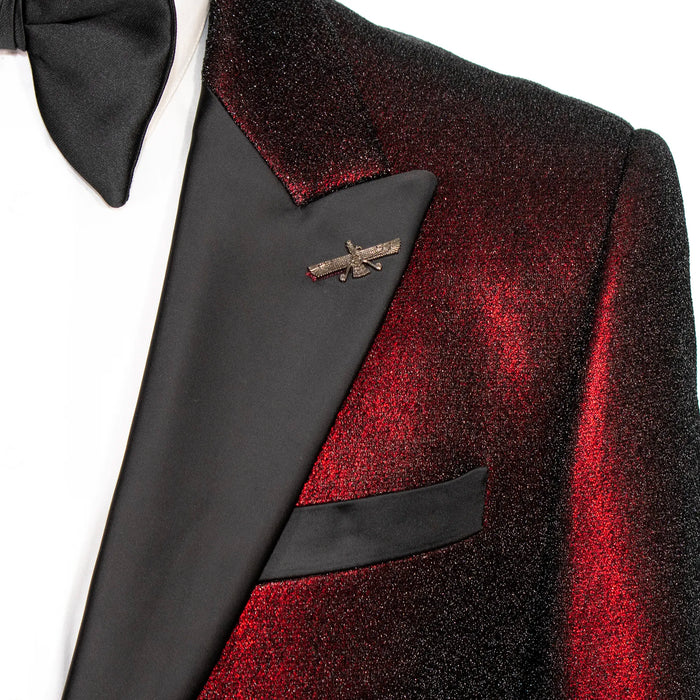 Red Glitter Slim-Fit Tuxedo Jacket