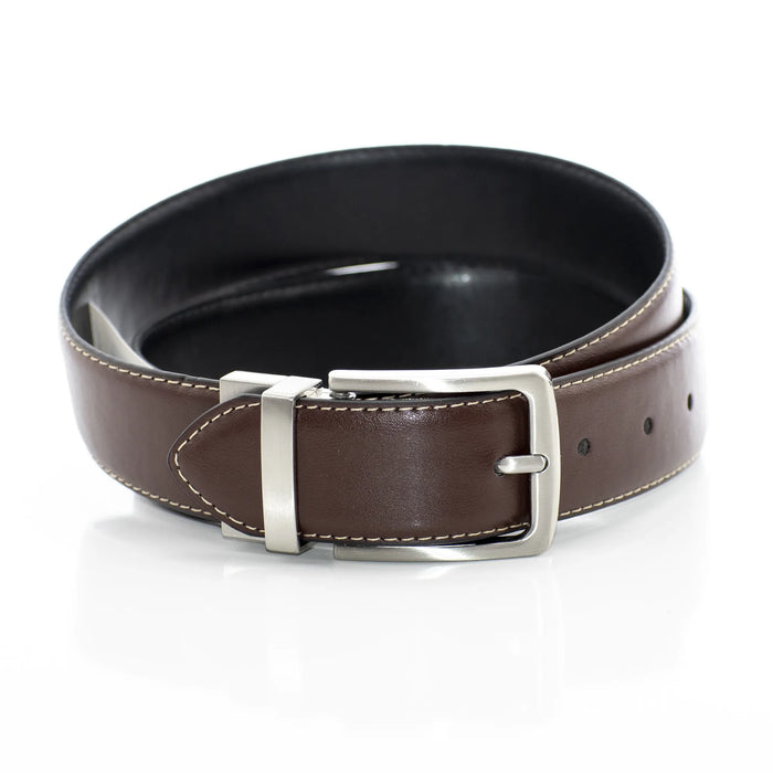Contrast Stitching Chocolate Brown And Black Reversible Belt