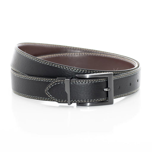 Double Contrast Stitching Chocolate Brown And Black Reversible Belt
