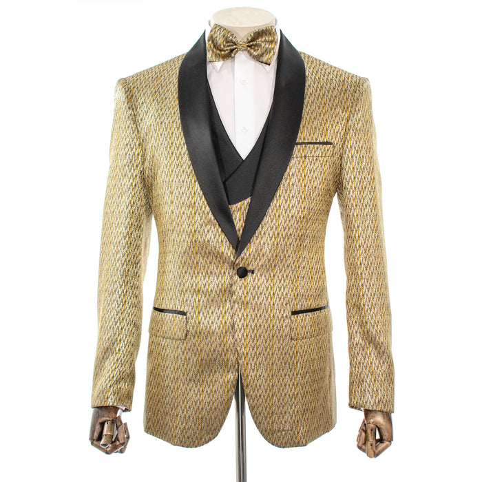 Gold Metallic Patterned 3-Piece Tailored-Fit Tuxedo