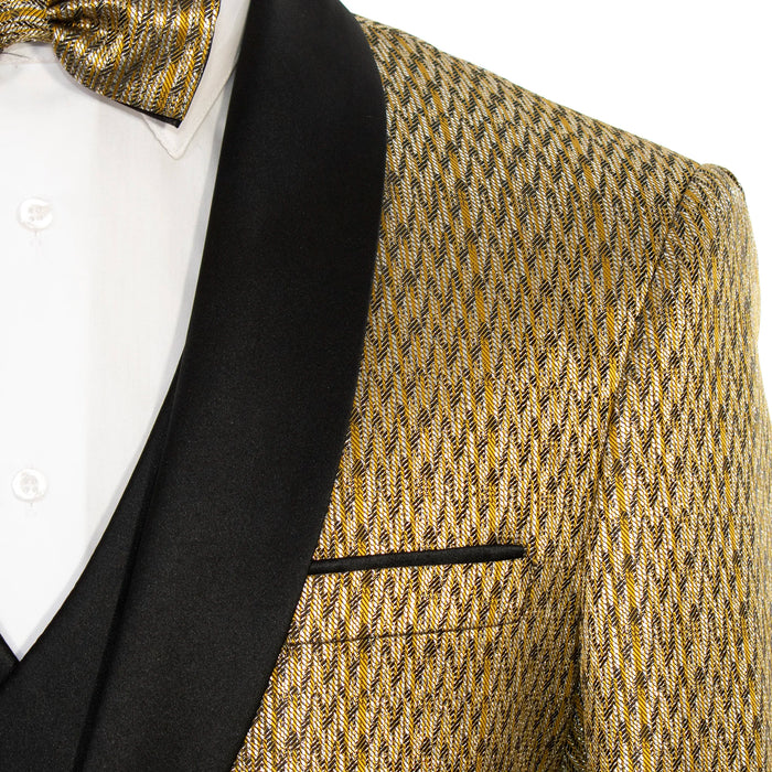 Gold Metallic Patterned 3-Piece Tailored-Fit Tuxedo