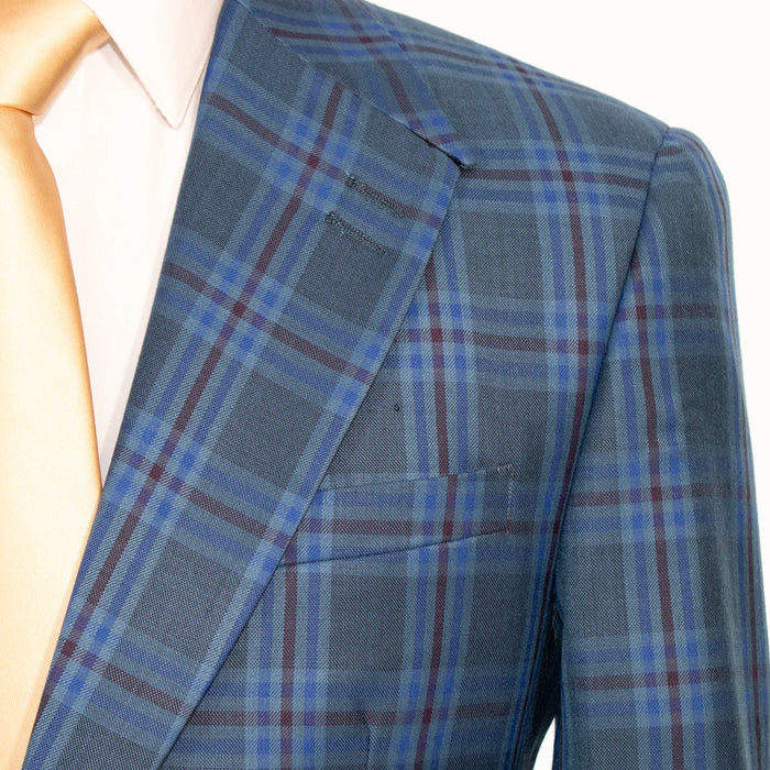 Indigo Plaid 3-Piece Modern-Fit Suit With Peak Lapels