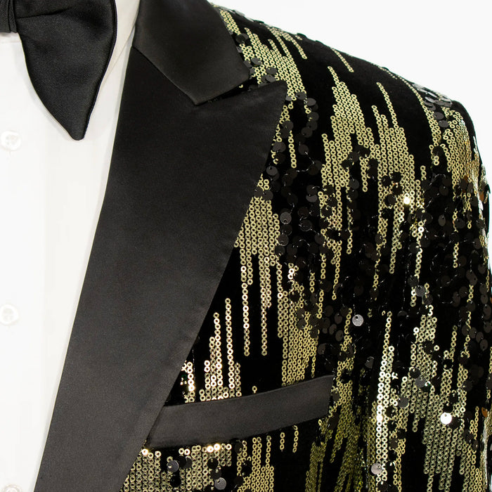 Black with Gold Matrix Sequins Slim-Fit Tuxedo Jacket