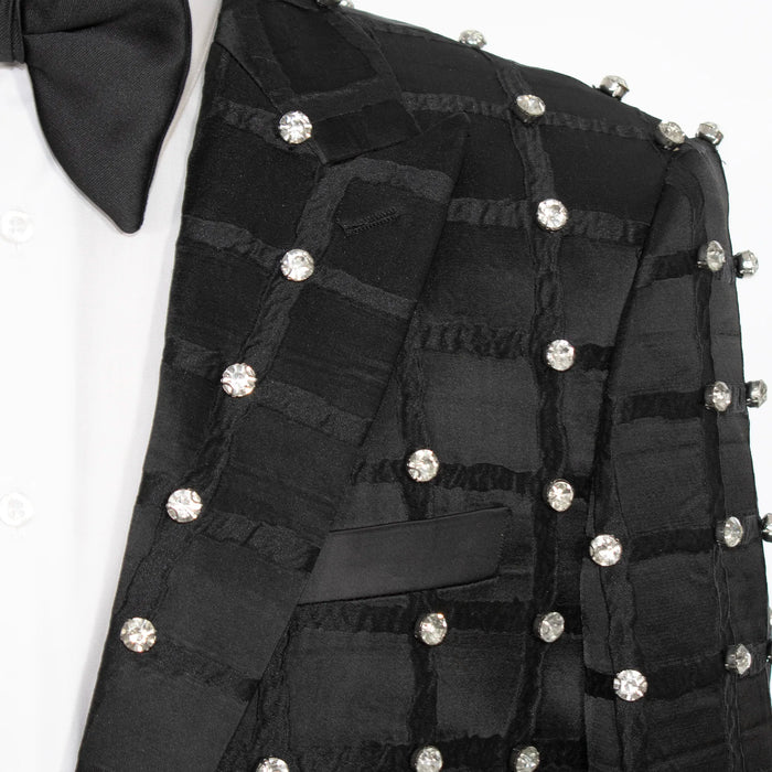 Black Large Rhinestone Slim-Fit Tuxedo Jacket