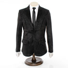 Black Suede Western Embroidery Slim-Fit Blazer