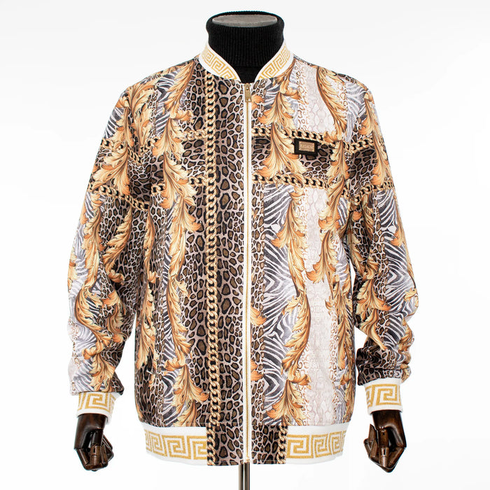 White and Gold Slim-Fit Fashion Jacket