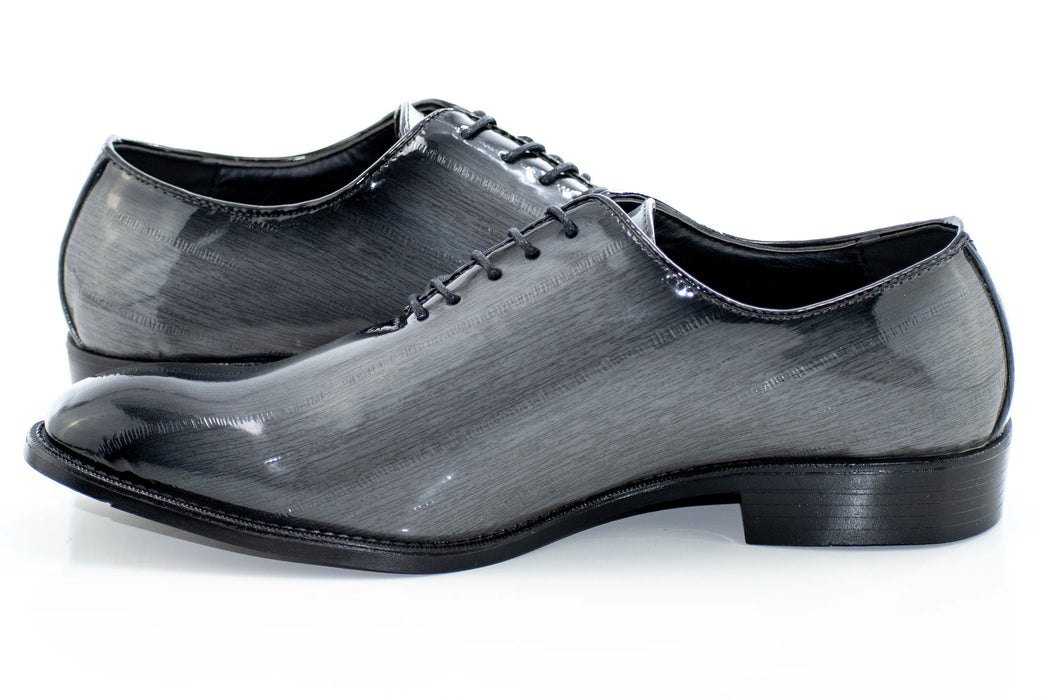 Gray Patent Leather Oxford Lace-Ups