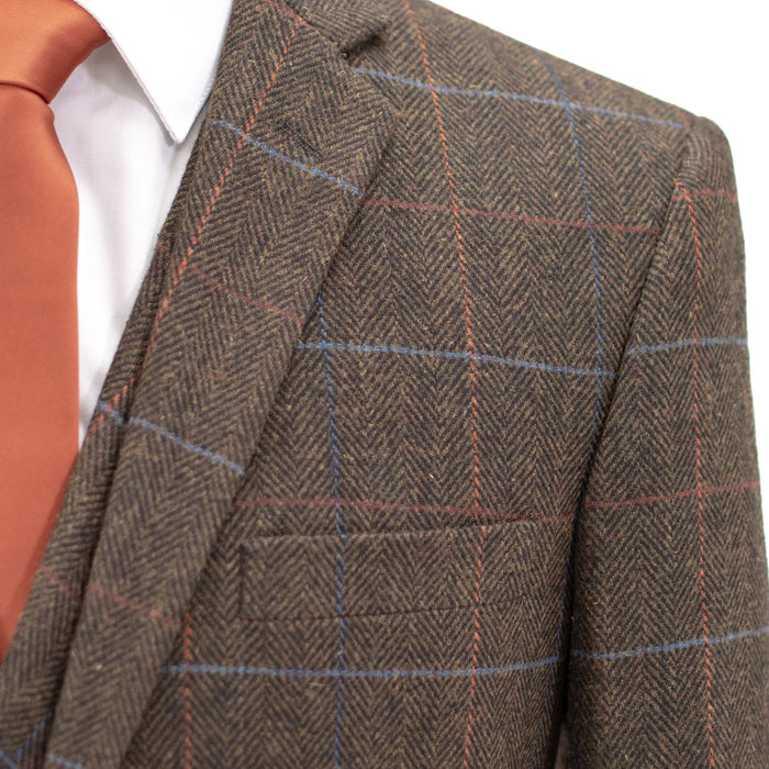 Brown Windowpane Herringbone 3-Piece Slim-Fit Suit