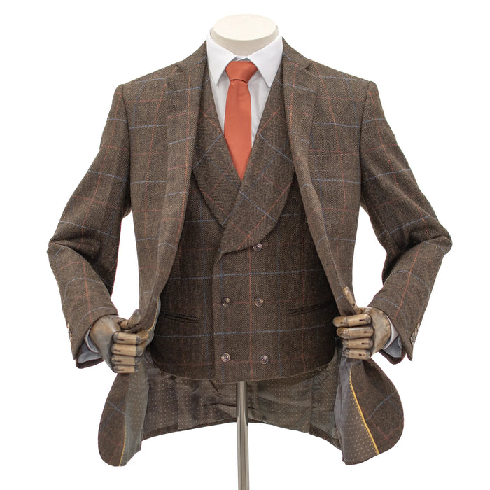 Brown Windowpane Herringbone 3-Piece Slim-Fit Suit