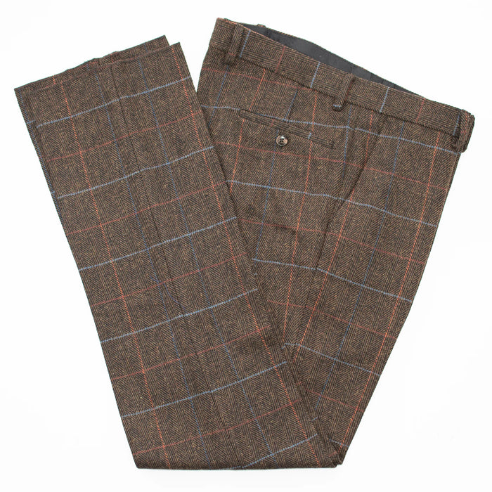 Brown Windowpane Herringbone 3-Piece Slim-Fit Suit