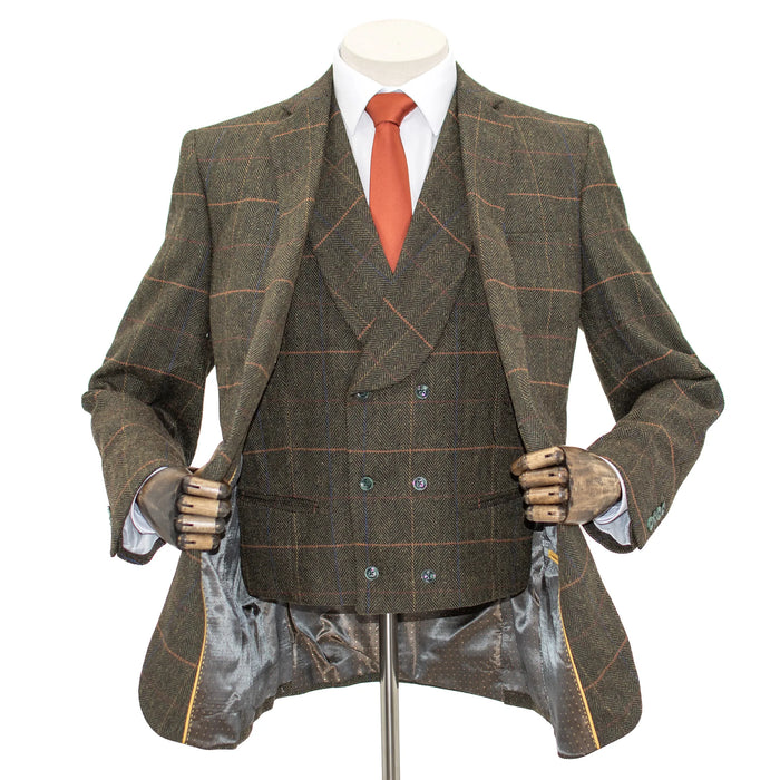 Green Windowpane Herringbone 3-Piece Slim-Fit Suit