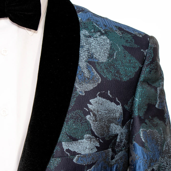 Sapphire Metallic Floral Slim-Fit Tuxedo Jacket