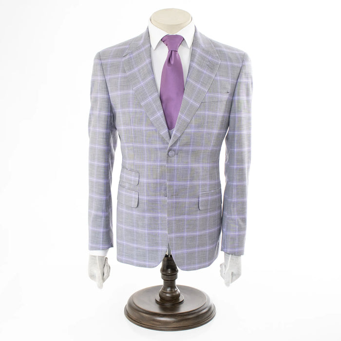 Ash Plaid 3-Piece Modern-Fit Suit With Peak Lapels