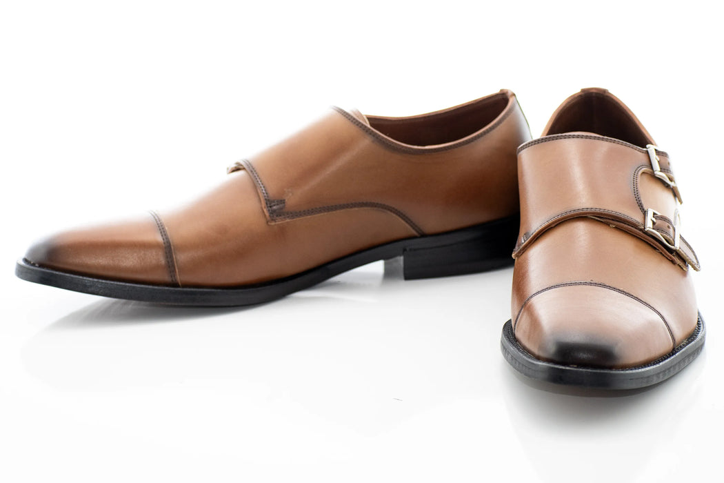 Cognac Cap Toe Double Monk Strap