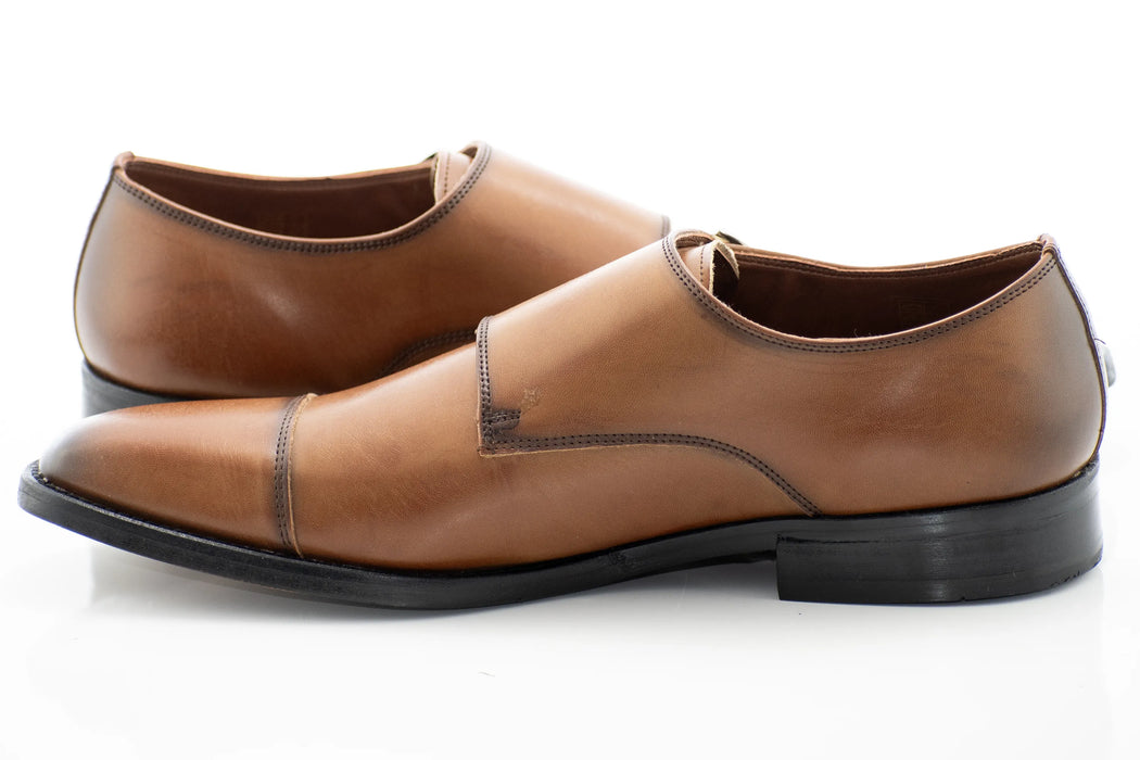 Cognac Cap Toe Double Monk Strap