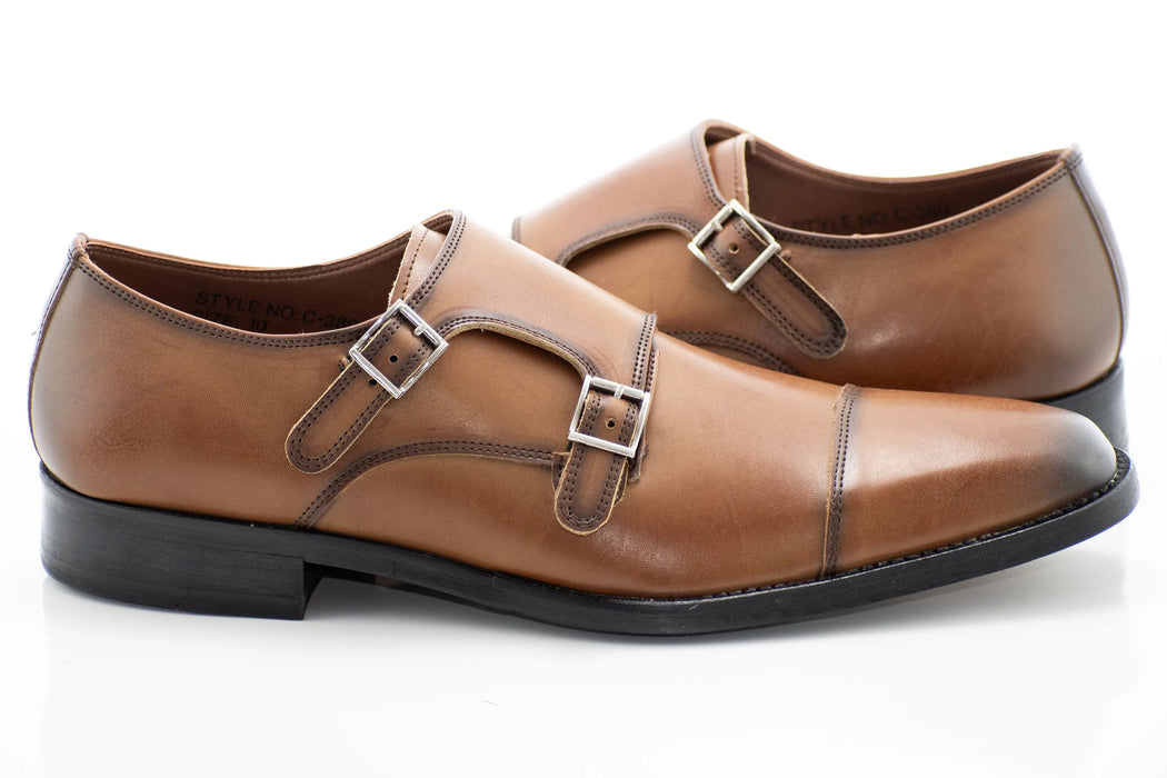 Cognac Cap Toe Double Monk Strap