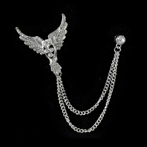 Jeweled Eagle Chain Brooch Lapel Pin