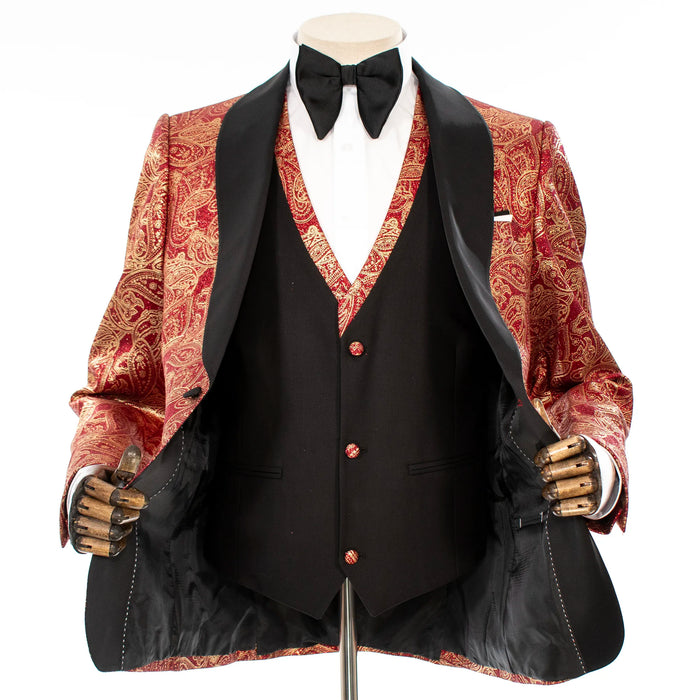 Red and Gold Paisley 3-Piece Tailored-Fit Tuxedo