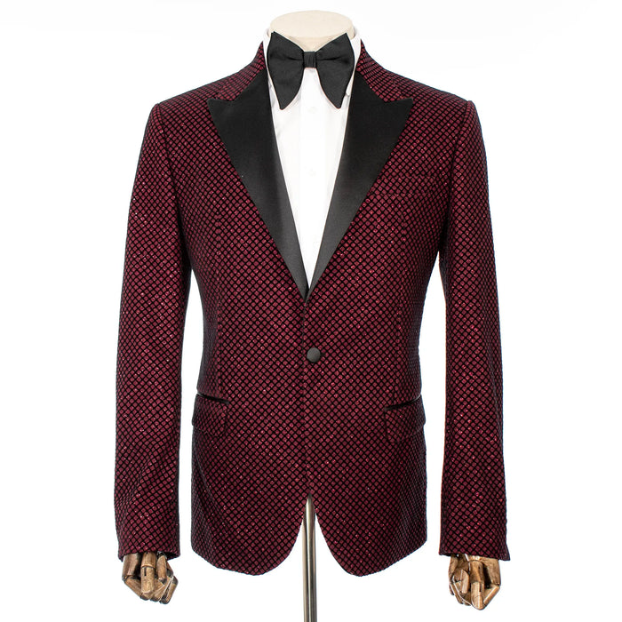 Burgundy Glitter Fishnet Slim-Fit Tuxedo Jacket