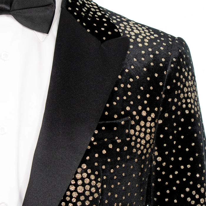 Black and Gold Pebbled Glitter Tailored-Fit Tuxedo Jacket