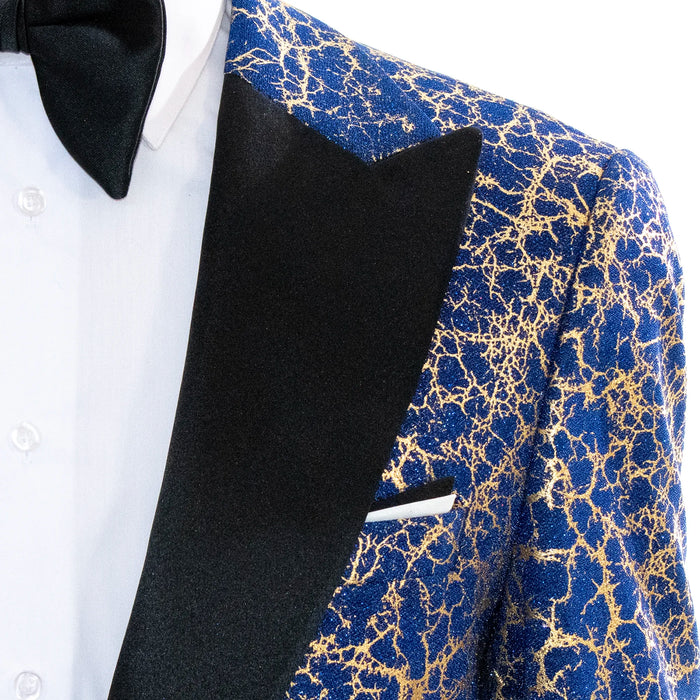 Royal Blue Gold Distressed 3-Piece Slim-Fit Tuxedo