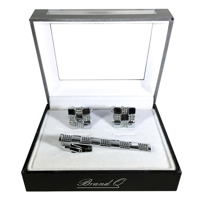 Men's Textured Bar Cufflink Tie-Bar Set
