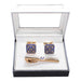 Raised Square Rhinestone Encrusted Cufflink Tie-Bar Set