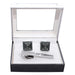 Raised Square Rhinestone Encrusted Cufflink Tie-Bar Set