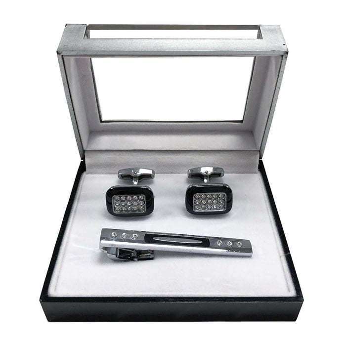 Men's Textured Bar Cufflink Tie-Bar Set
