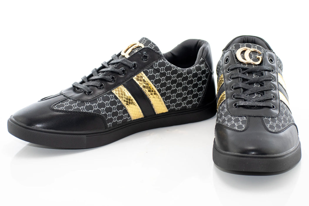 Black And Gold Striped Designer Sneaker