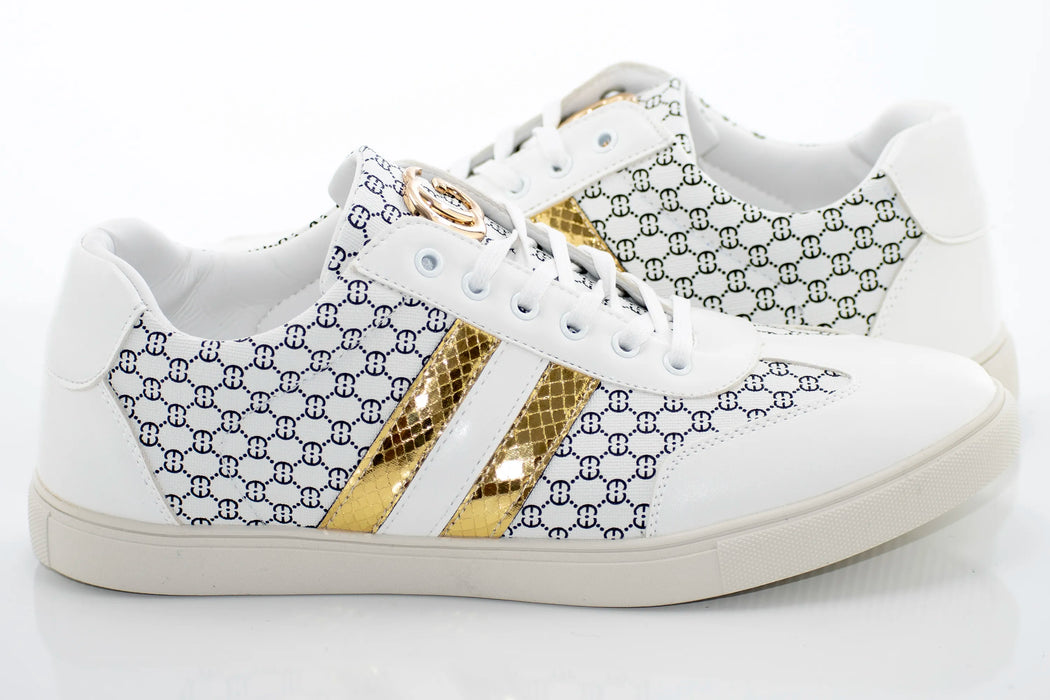 White And Golden Striped Designer Shoes