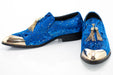 Royal Blue Velvet and Gold Flake Tasseled Smoking Loafer