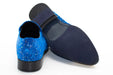 Royal Blue Velvet and Gold Flake Tasseled Smoking Loafer