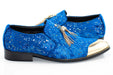 Royal Blue Velvet and Gold Flake Tasseled Smoking Loafer