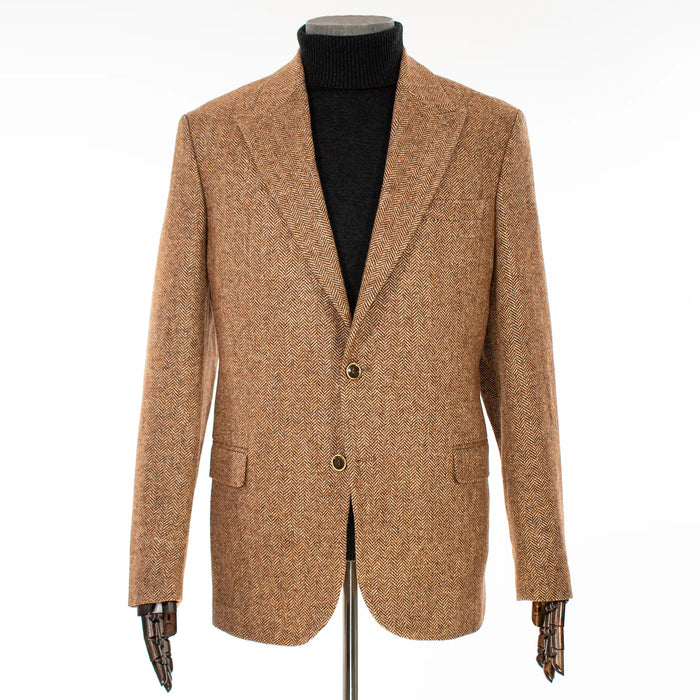 Brown Herringbone Tailored-Fit Wool Blazer