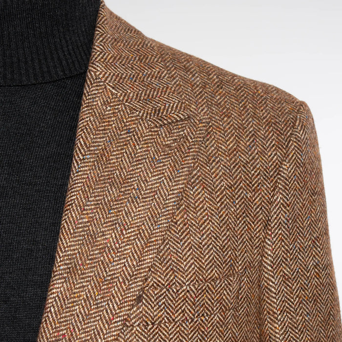 Brown Herringbone Tailored-Fit Wool Blazer