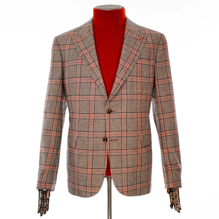 Brown and Red Glen-Check Tailored-Fit Wool Blazer