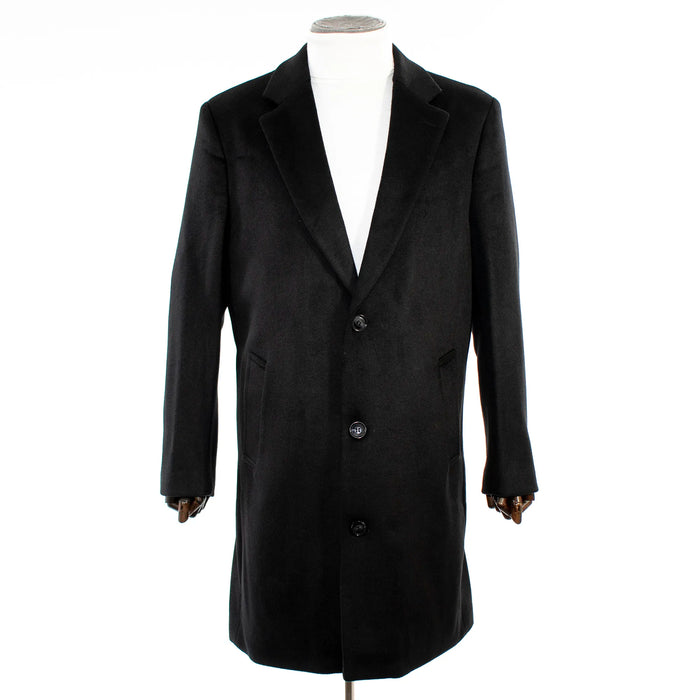 Men's Black 38-Inch Tailored-Fit Wool Top Coat