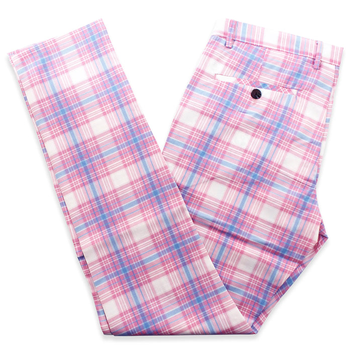 Pink Plaid Designer Dress Pants