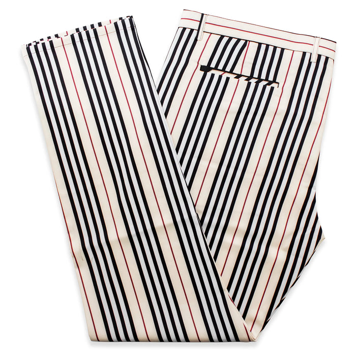 Beige Multitrack-Striped Designer Dress Pants