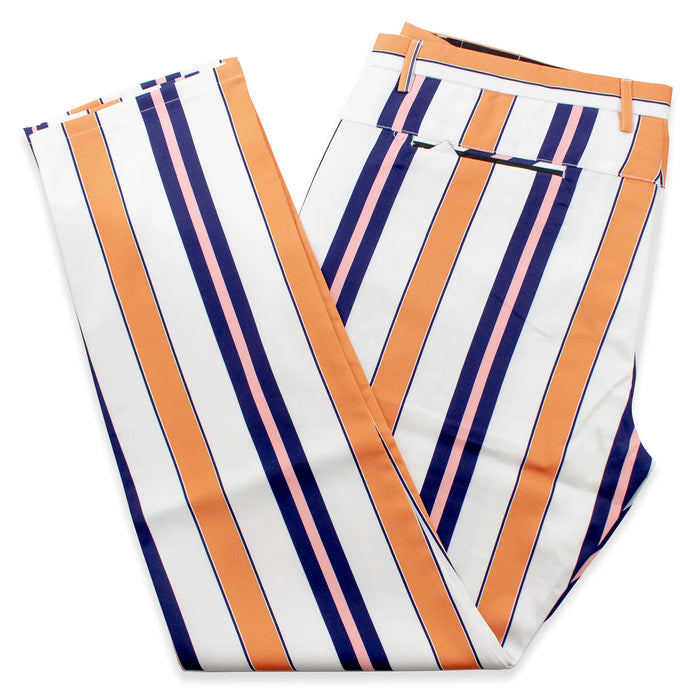 White and Orange Multitrack-Striped Designer Dress Pants