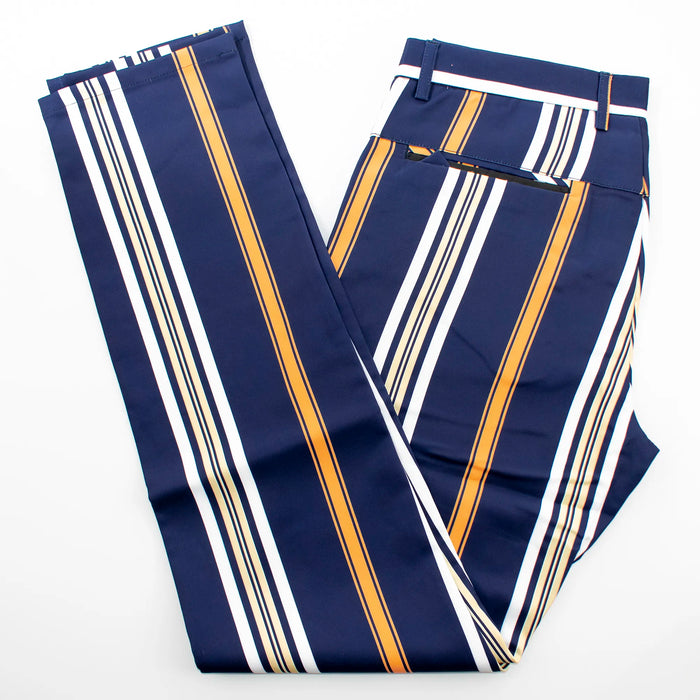 Dark Navy Multitrack-Striped Designer Dress Pants