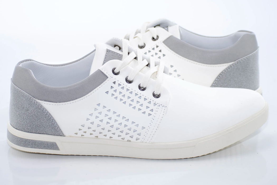 White Perforated Casual Lace-Up Sneaker