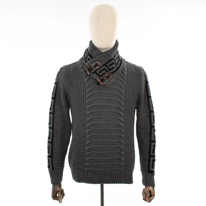 Charcoal Gray Grecian Regular-Fit Sweater With Toggle Closure