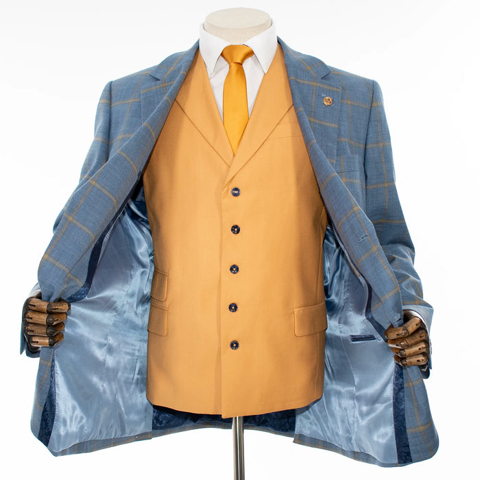 Blue Windowpane Check 3-Piece Regular-Fit Suit