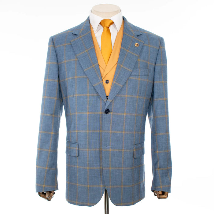 Blue Windowpane Check 3-Piece Regular-Fit Suit