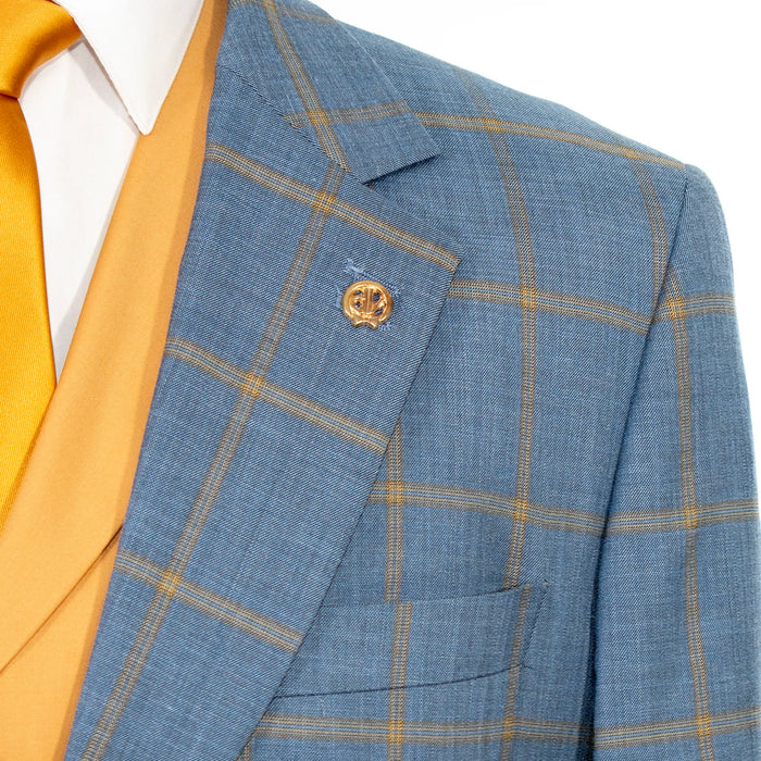 Blue Windowpane Check 3-Piece Regular-Fit Suit