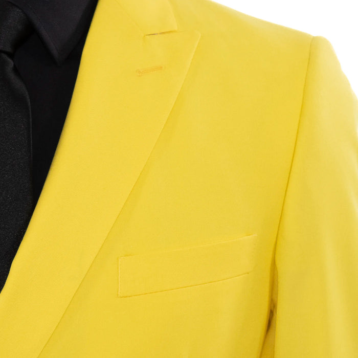 Men's Yellow Designer 2-Piece Slim-Fit Wool Suit With Peak Lapels
