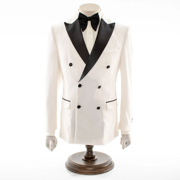 Off-White Velvet Double-Breasted 2-Piece Slim-Fit Tuxedo Jacket