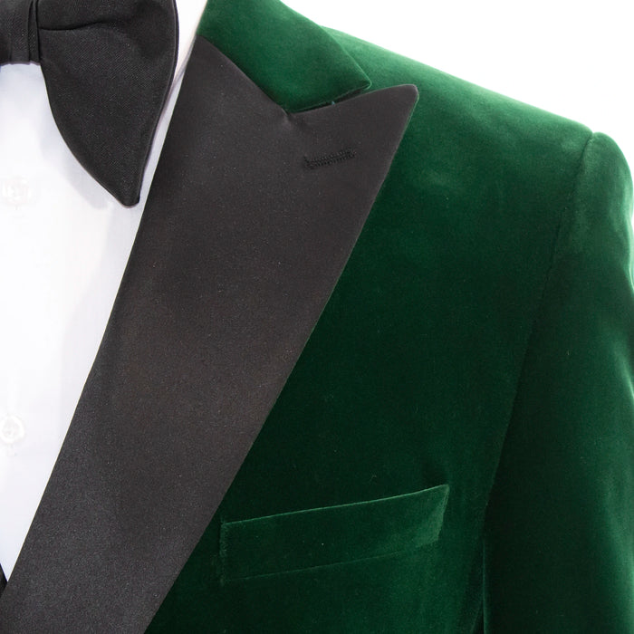 Green Velvet Double-Breasted 2-Piece Slim-Fit Tuxedo Jacket